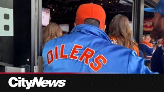 Oilers fans in Calgary celebrate game 6 win [upl. by Atnuahc]