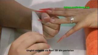 Tutorial  Stiletto nails with 3D acrylic flowers nail art [upl. by Ahsima]