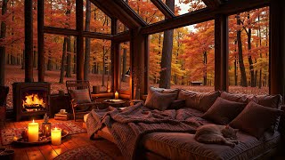 Cozy Autumn Cabin Ambience in the Woods 🍂 Jazz Music amp Fireplace Sounds for Peaceful Sleep [upl. by Alexandr]