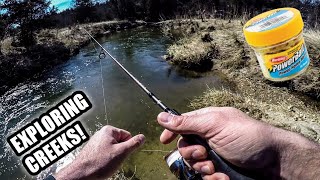 Exploring TINY Creeks for Trout Using Berkley Power Honey Worms [upl. by Ihsakat]