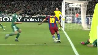 Messi Skills vs 4 players of Panathinaikos [upl. by Oirramed]