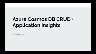 Azure Cosmosdb CRUD  Azure Application insights using Java SpringBoot [upl. by Coral435]