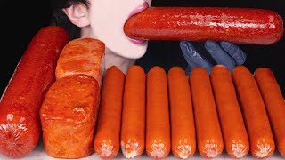 ASMR GIANT SAUSAGE SPAM CHEESY COOKING MUKBANG 대왕 소세지 스팸 먹방 スパム ソーセージ 咀嚼音 Sosis EATING SOUNDS [upl. by Marney]