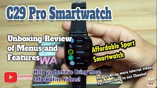 C29 Pro Smartwatch  Unboxing Review of Menus and Features [upl. by Telrats]