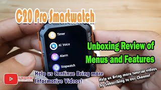 C20 Pro Smartwatch  Unboxing Review of Menus and Features [upl. by Tterrag]