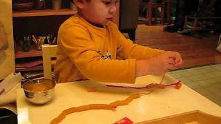 Montessori Homeschool Pasta Threading [upl. by Ardnauqal]