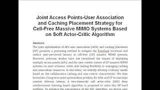 Joint Access Points User Association and Caching Placement Strategy for Cell Free Massive MIMO Syste [upl. by Emyaj]