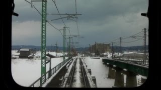 信越本線・前面展望 三条駅から東三条駅雪景色 Train front viewSnow scene [upl. by Clein]