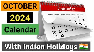 October 2024 Calendar  Oct 2024 Calendar  Indian Calendar With Holidays List  Diwali 2024 [upl. by Colner]