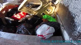 Garbage Truck in Action Pressing Stinky Trash and Overflowing Waste [upl. by Dix763]