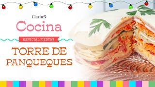 RECETA DE TORRE DE PANQUEQUES SALADA cómo hacer muy fácil una torre de panqueques para las fiestas [upl. by Ysteb]