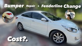 Verna Fluidic Bumper  Fender lining Repair  Full Detail  Price [upl. by Ellierim737]