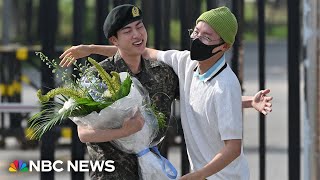 Jin greeted by BTS colleagues as he leaves South Korean army after national service [upl. by Trevorr]