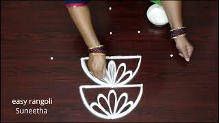 Lotus with Diya rangoli design  Simple muggulu  easy Deepam kolam [upl. by Conrad]