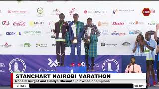 Stanchart Nairobi Marathon Ronald Kurgat and Gladys Chemutai crowned champions [upl. by Zola156]