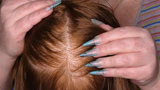 ASMR Scalp Check with Long Nails Scalp Scratching Whispering Hairdresser Roleplay [upl. by Eirak]