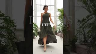 HEBEOSALinePrincess Chiffon Ruffles OneShoulder Sleeveless Asymmetrical Bridesmaid Dresses [upl. by Aerbma]