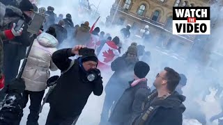 Protests against COVID restrictions turn ugly in Canada [upl. by Lairbag977]