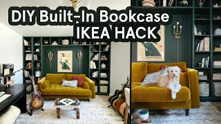 DIY BuiltIn Bookcase IKEA Hack  Home Office BuiltIn Bookshelves Project [upl. by Ynoep924]