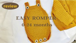 Easy knit romper onesie for babies 03366121224monthsKnitting pattern Derey Romper review [upl. by Einolem]