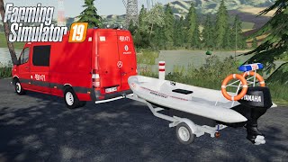 FS19  MercedesBenz Sprinter FireDept with BOAT  Car mod for Farming Simulator 2019 ROLEPLAY [upl. by Ghiselin608]