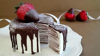 Chocolate crepe cake チョコミルクレープ フライパンで本格ケーキ♪ [upl. by Assennav]