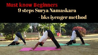 9 Steps Vaidika Surya Namaskar for beginners  Sun Salutation  BKS IYENGAR METHOD [upl. by Eneloc]