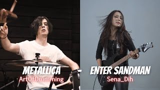 Enter Sandman  Metallica  Drum amp Guitar Covers ArtOfDrumming amp SenaDih [upl. by Ellednek]