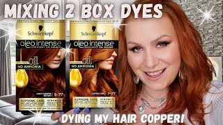 MIXING 2 SCHWARZKOPF OLEO INTENSE BOX DYES TOGETHER  777 amp 577 TO MAKE THE PERFECT COPPER [upl. by Suedama]