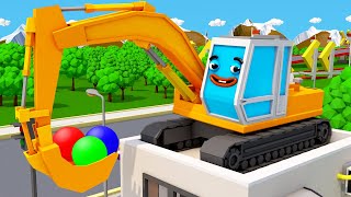 Excavator Trucks With Balls  Construction Vehicles Cartoon for Kids [upl. by Siblee]