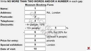 museum booking form Listening test  ielts trainer ielts exam [upl. by Ferdinana]