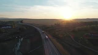 Aerial Shoot Serenity Morning View of Intercity Highway Traffic in Rural Area [upl. by Nolla]