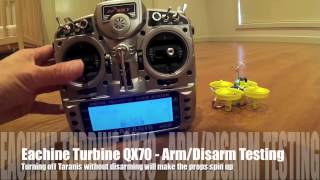 Testing ArmDisarm using SwA  Courtesy of Banggood  Eachine Turbine QX70 [upl. by Gabriela]