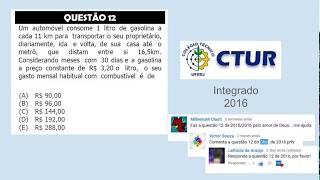 Matemática  CTUR  Prova 2016  Questão 12 [upl. by Eimmis504]