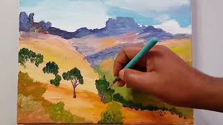 Acrylic Landscape paintingtutorialsimple painting technique for beginners [upl. by Doley]