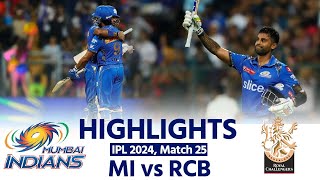 MI vs RCB IPL 2024 Mumbai Indians vs Royal Challengers Bengaluru Today Full Match Highlights [upl. by Zerat582]