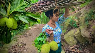 Village womens lifestyle amp cooking unique Breadfruit Koththu quotදෙල් කොත්තුquot [upl. by Hutchison]