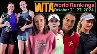 Tennis Rankings This Week WTA World Top 15 Players October 21 2024 Sabalenka World Number 1 [upl. by Eeleimaj]