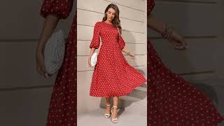 Polka Red polka dot dress OutfitRed and White Dot frock designBeautiful frock design [upl. by Auohs919]