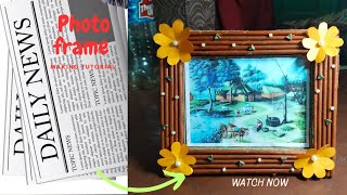 Easy amp Quick Photo Frame makingPhoto frame making tutorialeasy newspaper photo frame making ideas [upl. by Asimaj]