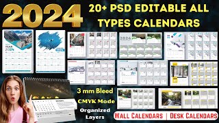 2024 Editable PSD 20 Calendars Designs  Wall Calendar amp Desk Calendars  Ready to Print [upl. by Ermeena]