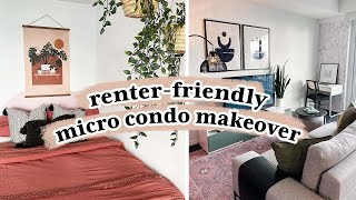 Completely RenterFriendly 344 sq ft Studio Apartment Makeover  CAN’T PAINT OR DRILL HOLES [upl. by Ayerf]