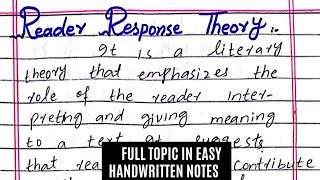 Reader Response Theory Literary theory in English  handwritten notes [upl. by Loydie192]