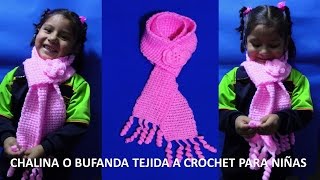 Chalina o Bufanda con Flor tejida a crochet en medio punto para niñas [upl. by Kutzer322]