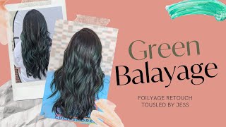 Green Foilyage Partial Balayage Refresh on Dark Hair  Blended Balayage on Brunette  Root Retouch [upl. by Ainival]