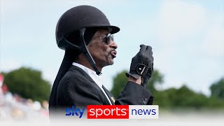 Olympics Snoop Dogg sports full equestrian kit to watch dressage [upl. by Alleiram]