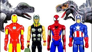 Go Spiderman Toy Iron Man Toy Captain America Toy Thor Toy Defeat Dinosaur Toys  LotsMoreToys [upl. by Naujet]