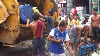 File footage  Garbage cleanup street sweeping Divisoria Manila 11182014 HD [upl. by Leasim]