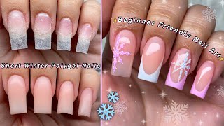 SHORT EASY WINTER POLYGEL NAILS❄️ BEGINNER FRIENDLY NAIL ART amp WINTER NAIL DESIGN  Nail Tutorial [upl. by Assila]