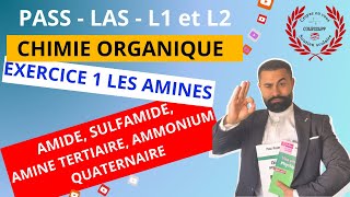 EXERCICE 1 LES AMINES  35  AMIDE SULFAMIDE AMINE TERTIAIRE AMMONIUM QUATERNAIRE [upl. by Aizat]